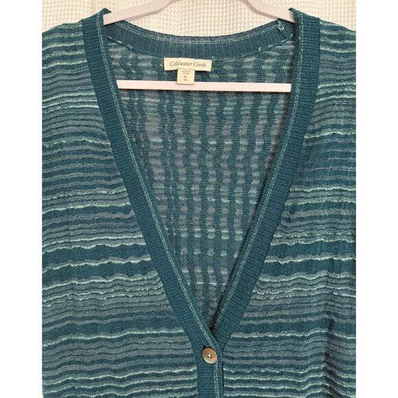 Coldwater Creek Coastal Nautical Linen Blend Open Knit Dolman Button Cardigan XL - Picture 2 of 7
